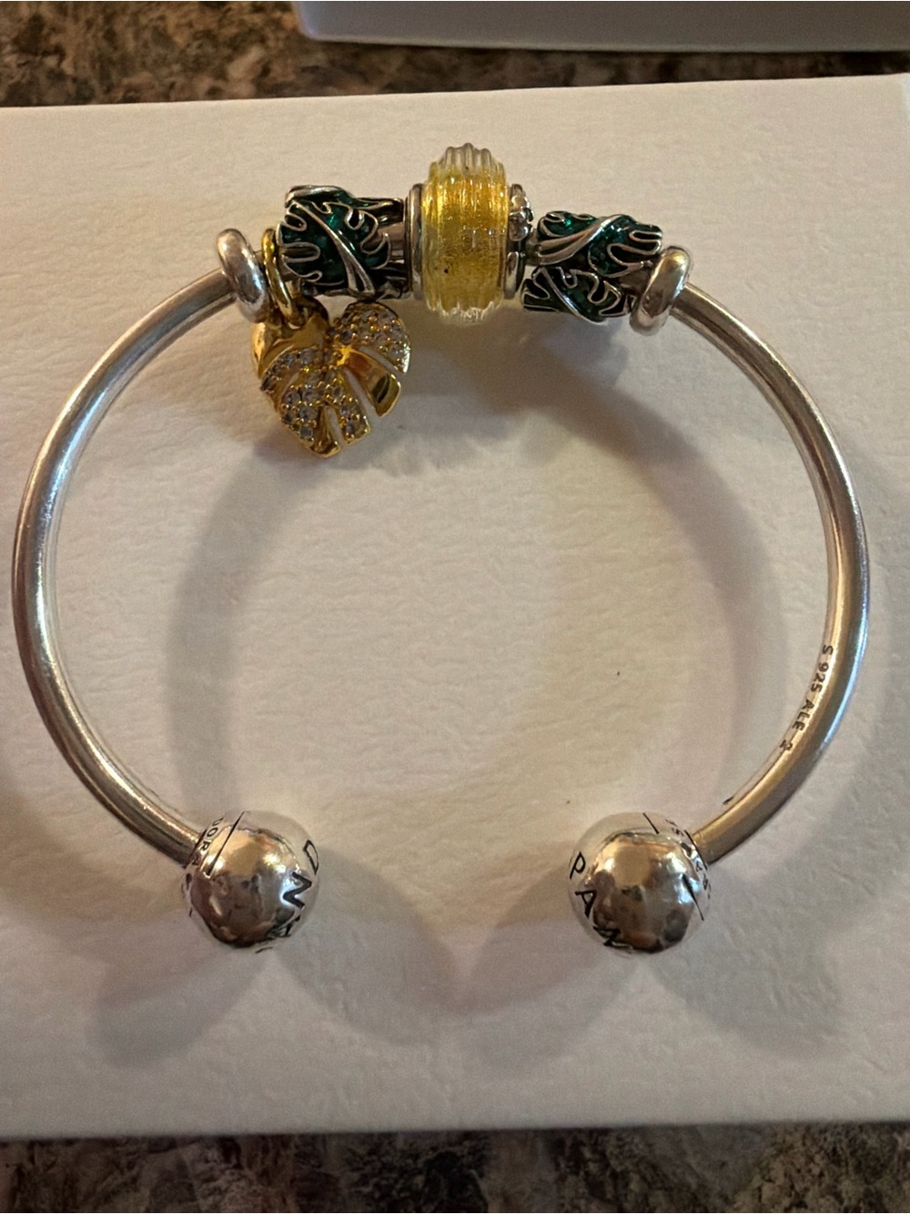 Pandora Moments Sterling Silver Open Bangle Bracelet With Charms - Picture 3 of 8